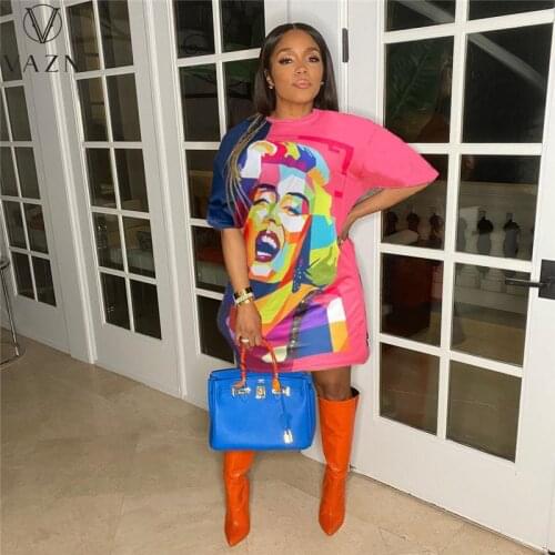 VAZN Casual Hip Pop Lady Wear O-neck Beach Wind Cartoon Print Vestido Short Sleeve Young Dress Mature Fashion Dress