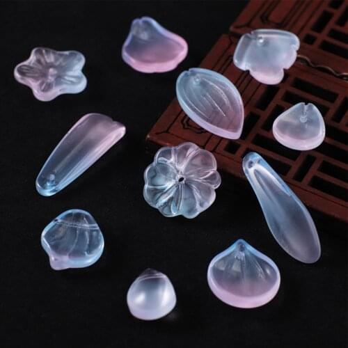 10-20pcs Gradient Blue Pink Glass Beads Mixed Styles Leaf Flower Petals Beads For Jewelry Making Necklace Charms DIY Accessories