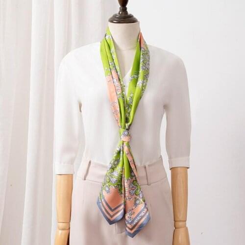 100% Real Silk Long Scarf For Women Twillon Neckerchief Luxury Bufandas Silk Scarf Printed Cat Headband Foulard Femme 155x12cm