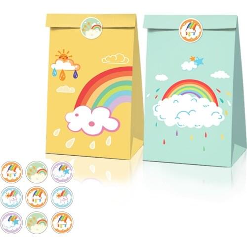 12pcs/lot Cute Rainbow Cloud Summer Theme Party Paper Bags Candy Box Biscuit Gift Bags Baby Shower Birthday Favor Supplies
