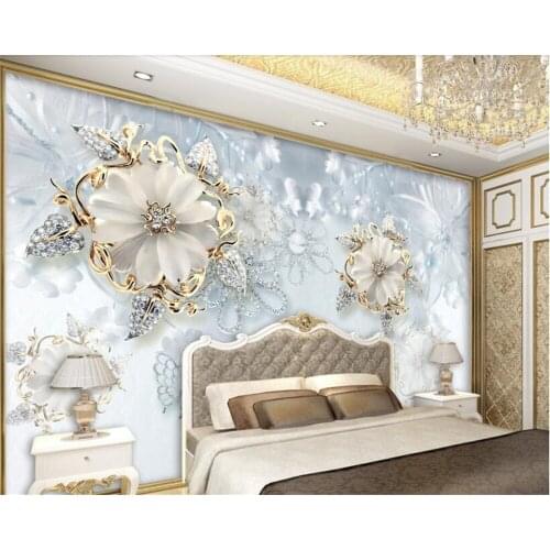 Beibehang Custom 3D Mural Wallpaper European Style Jewelry Diamond Flower Backdrop Decor Mural Modern Art Wall 3d wallpaper