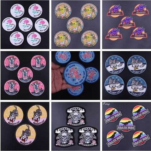 Pulaqi 5Pcs Cat Patches Applique Embroidery Sew On Iron-on Garment Accessories Decor For T - Shirt Jeans Jurassic Park Patches H