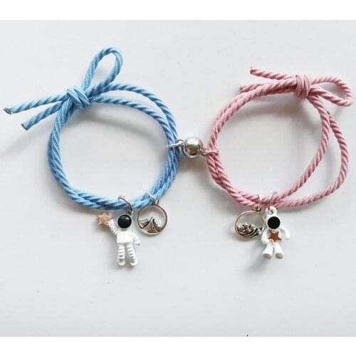 2PCS/SET Astronaut Couple Magnetic Attraction Ball Creative Bracelet Romantic Landscape Friendship Rope Men Women Jewelry Gift
