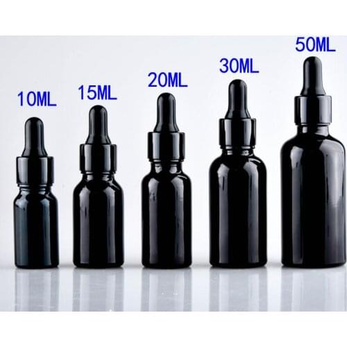 15pcs 5ml/10ml/15ml/20ml/30ml/50ml/100ml Black glass Essential oil bottle serum bottles cosmetic packaging bottle with dropper