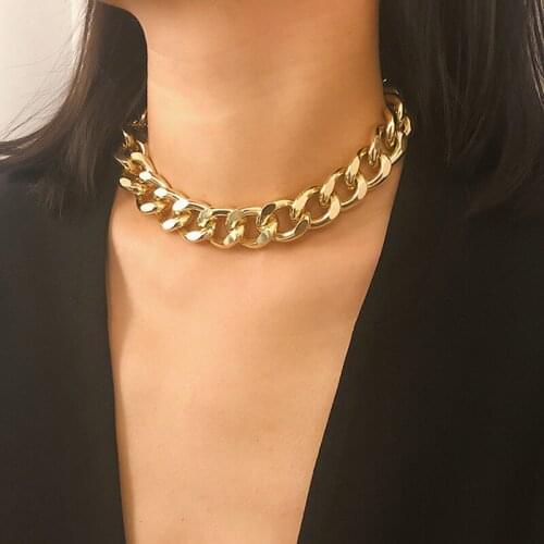 GSOLD Fashion Punk Big Simple Oval Thick Chain Short Choker Necklace Exaggerated Women Chunky Statement Necklace Party Jewelry