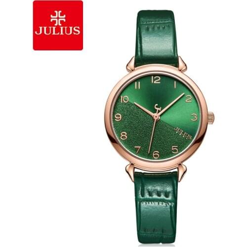 Julius Watch JA-1274 Girls Green Quartz Watch Popular Casual Leather Fashion Whatches Reloj Mujer 30M Water Resistant Gift Box