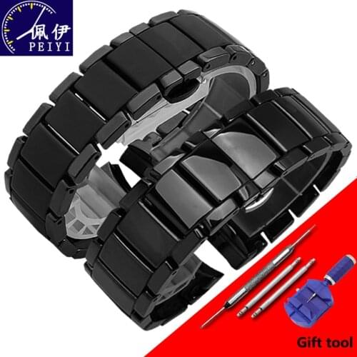 PEIYI Pear ceramic watch chain 22mm 24mm black ceramic strap glossy and matting bracelet for AR1451 1452