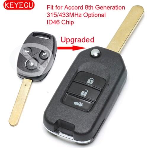 Keyecu Upgraded Flip Remote Car Key Fob 315MHz/433MHz Optional ID46 3 Button for Honda Accord 8th Generation 2008-2012