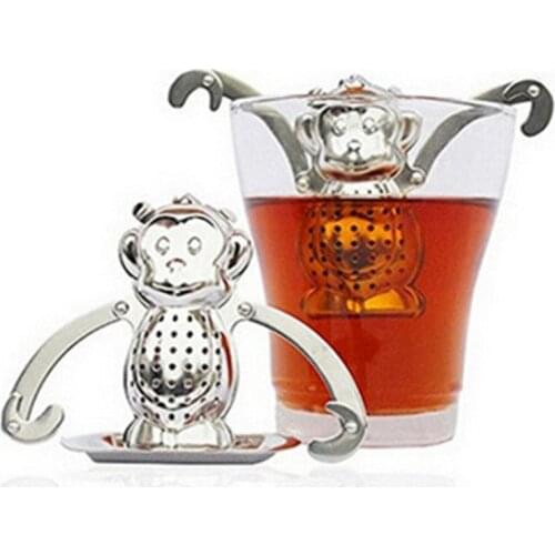 Creative gifts Stainless steel monkey tea strainer Mesh with tray Monkey Tea Infuser filter ball teapot teabag coffee drinkware