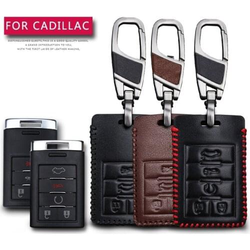 KUKAKEY Remote Smart Car Key Case For Cadillac CTS Escalade SRX ATS STS Square Leather Leather Keychain Cover Holder Bag Shell