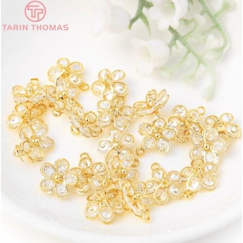 4PCS 10x12MM 24K Champagne Gold Color Plated Brass with Zircon flower Charms Pendants High Quality Diy Jewelry Accessories