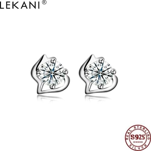 LEKANI Geometric 925 Sterling Silver Stud Earrings For Women 5A Clear Cubic Zirconia Wedding Earring Fine Jewelry New Listing