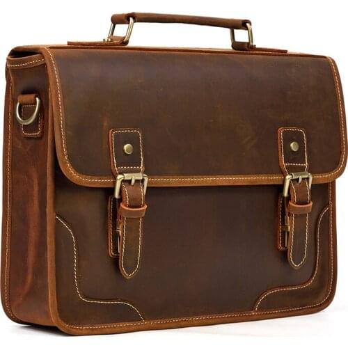 Luufan New Design Laptop Bag Genuine Leather Crazy Horse Men Briefcase Bag Business Tote Bags for Man Male Shoulder Bag