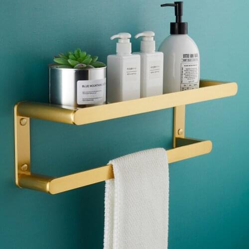Gold wire drawing storage rack, bathroom wall towel rack, bathroom non perforated Nordic storage rack, cosmetics rack