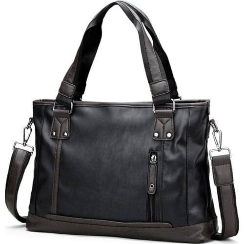 Fashion Brand Leather Men Briefcase Vintage Business Laptop Bag Handbag Male Casual Messenger Shoulder Bag Man 2020