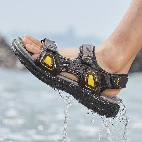 Brand New Summer Men Shoes Genuine Leather Men Sandals Fashion Beach Sandals Outdoor Casual Non-slip Sneakers Big Size 38-48