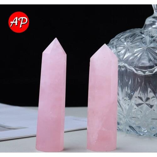 5-8cm Natural Pink Gemstone Point Rose Quartz Column Home Decorate Divination Love Crystal Platinum 1pc
