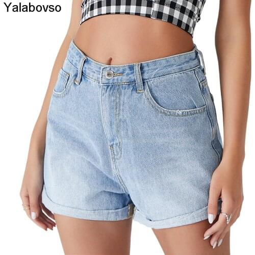 Sky Blue Washed Softner Cowboy Trousers 2021 Womens Denim Shorts Summer High Waist Hot Pants For Sexy Lady Yalabovso