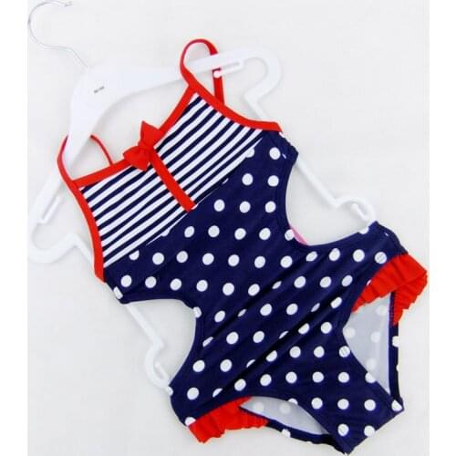 Children New Summer Swimsuit Kids One piece swim wear Polk dot ruffle bathing suit Fashion Backless beach wear YZ19030