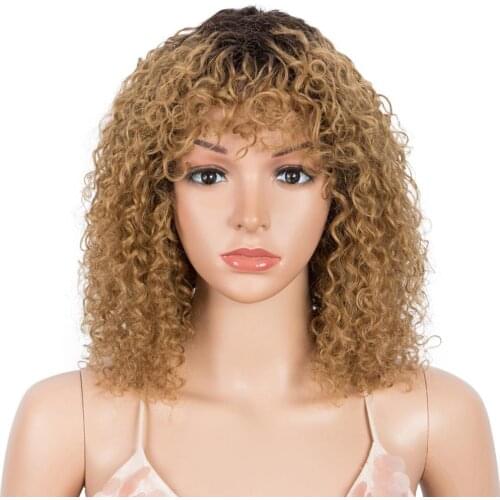 Styleicon Curly Human Hair Wigs For Women Short Afro Kinky Curly Pixie Cut Wig Remy Ombre Blonde Wigs With Bangs