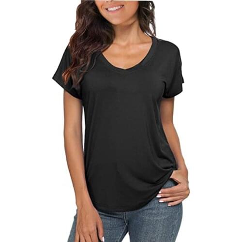 Plain White T Shirt Women Summer Casual Short Sleeve V Neck Clothes T Shirts Basic Tee Top Elegant Camisetas Mujer Manga Corta