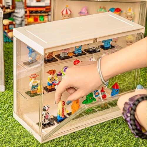 GOTO Clear White Transparent Stack-able Display Case Dust-proof PP Magnetic Door Storage Box for Toy / Doll /Model Container