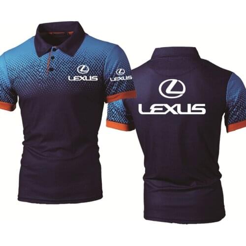 Summer Mens POLO shirt Lexus Car Logo printing Summer Gradient lapelNeck High Quality Cotton casual Mens short sleeve