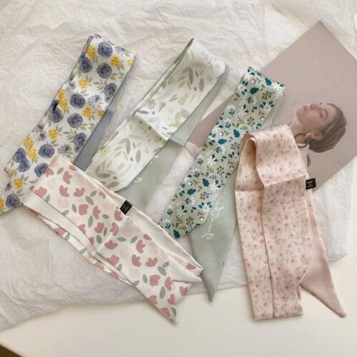 Silk Scarf Long Ribbon Ponytail Hair Bands Women Korean Scarves Headband Girl Print Bowknot Rubber Rope Hair Accessories F030