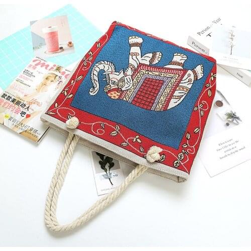 All-match Ethnic Style Portable Storage Bag Jacquard Elephant Pattern Fashion Shopping Bag New Large-capacity Travel Organizer