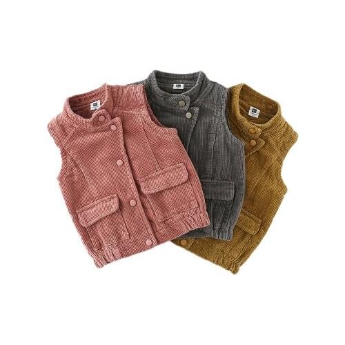 Spring Fashion Korean Kids Corduroy Vest for Boys Girl Winter Thick Fleece Waistcoat Sleeveless Jackets Children Outwear Clothes