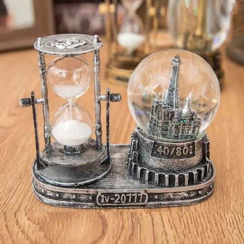 Vintage Home Decoration Ornaments Creative Tower Castle Crystal Ball Miniature Model Hourglass Figurines Desk Decor Crafts Gifts