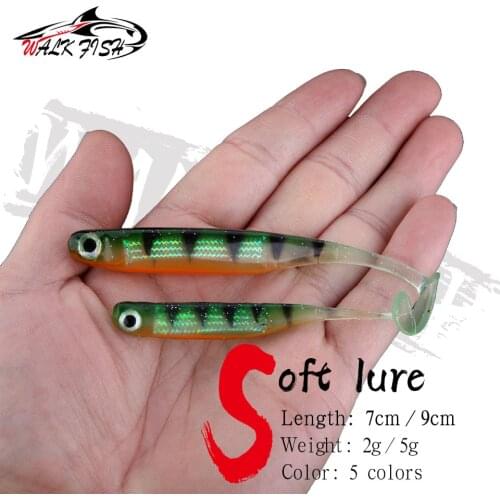 WALK FISH 5PCS/Lot Winter fishing Sea fishing bionic T tail soft bait 9cm/5g-7cm/2g Artificial 3D eyes T-tail shaker Swim bait