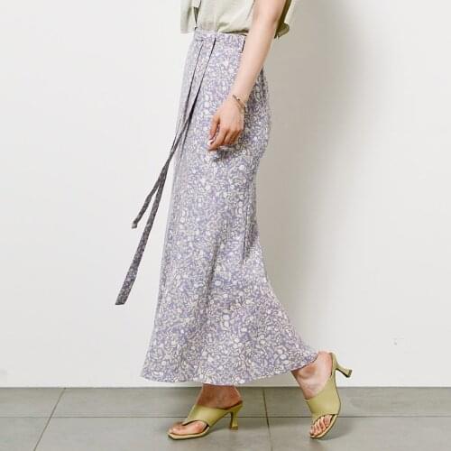 Summer Sweet Elegant Print Drawstring Skirt High Waist Hip Draped Design Jupe Fashion Tide All Match A Line Woman Skirts