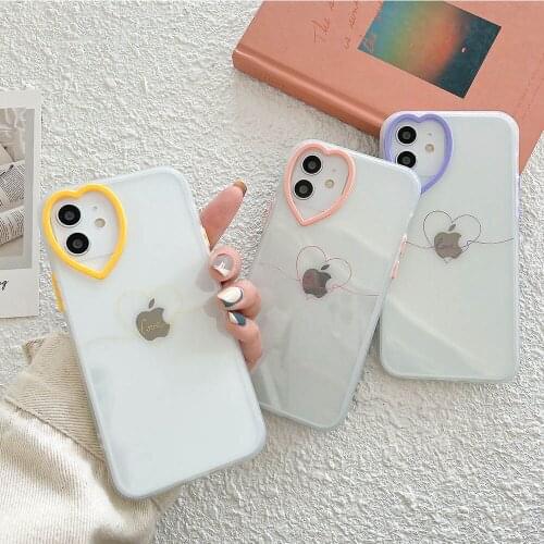 Cute Heart Lens Protective Case For iPhone 11 12 Pro Max Mini 7 8 Plus X XS XR SE 2020 Simple Love Transparent Soft TPU Cover