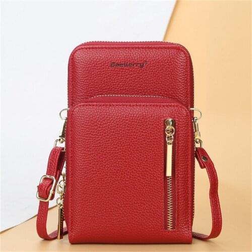 Ladies Shoulder Bag PU Leather Zippers Adjustable Straps Mobile Phone Walltes Bag Female Solid Fashion Crossbody Bag