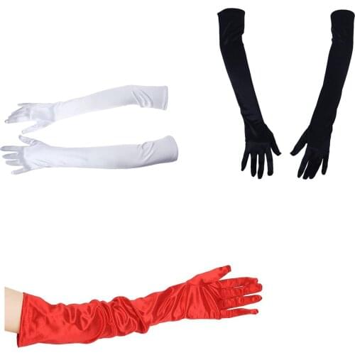 21 Inch Women Arm Long Satin Elbow Gloves for Evening Wedding Fancy Dress Costume - White