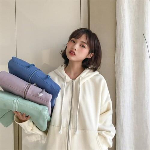 2020 Womens Sweatshirts Japanese Harajuku Casual Loose Solid Color Sweatshirt Female Korean Kawaii Clothing For Women