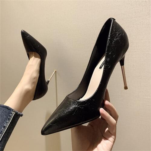 Womens belted heel shoes autumn new pointed super high 10CM high-heeled stiletto workplace nightclub