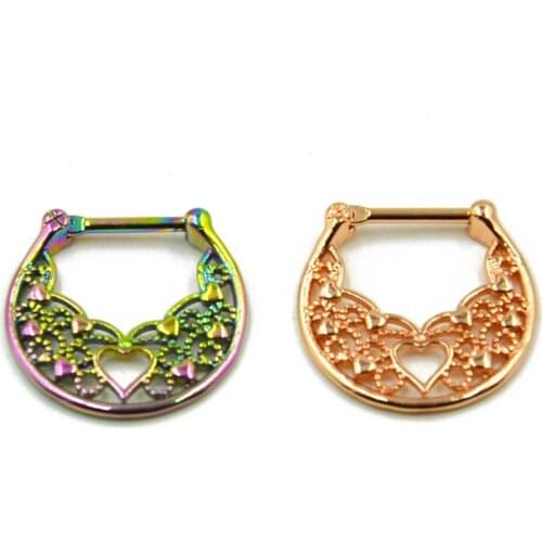 1pc Rose Gold& Rainbow Tribal Fan Nose Piercing Septum Clicker Nose Rings Stud Body Jewelry