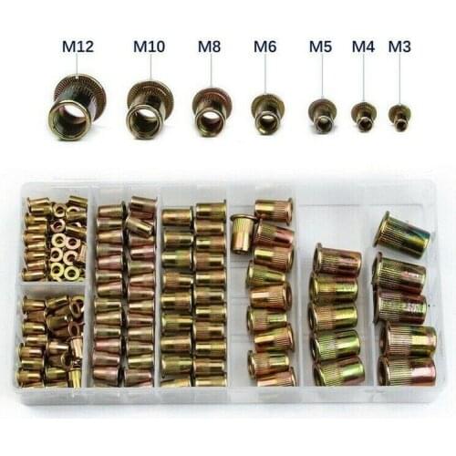 10/50pcs Flat Metric Threaded Rivet Nuts Carbon Steel Flange Rivnut Insert Nutsert Nuts Fastener Wholesale M3/M4/M5M/6M-M12 Set