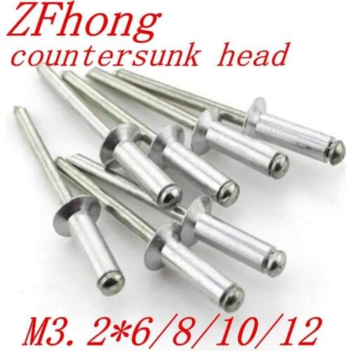 200pcs M3.2*6/8/10/12/16 M3.2 Countersunk Head Aluminum Blind Rivets Decorating Nails Flat Head Pop Aluminum Rivets