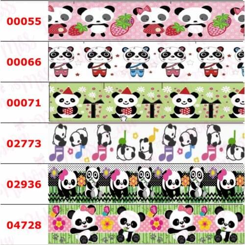 16mm-75mm Cartoon Panda Printed Grosgrain/Elastic Ribbon Love Heart DIY Valentines Day Decor Hair Bowknot 50yards/roll
