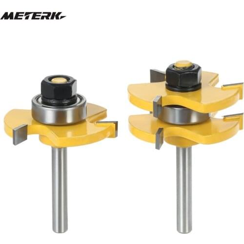2PCS 3/4" Stock 1/4" Shank Tongue & Groove Router Bit Set 3 Teeth T-shape Wood Milling Cutter For Woodworking Tools