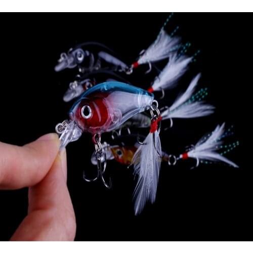 4.5cm 4g Mini Crankbait Wobbler Fishing Lure Artificial Mini Crank Floating Hook Feather Minnow Hard Bait Fishing Tackle Pesca