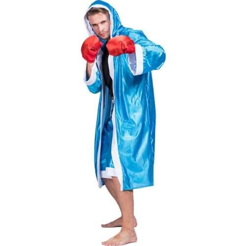 5pcs\set Adult Boxing Clothing Suit Halloween Costumes for Men Blue Boxing Game Boxer Costume Carnival Party Cosplay Costumes