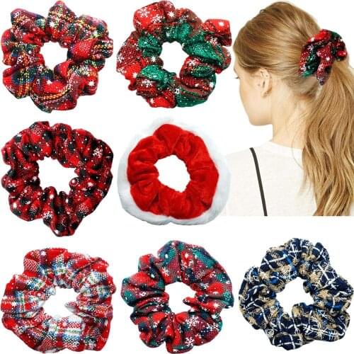 7 Pack Santa Christmas Festival Hair Scrunchies for Women and Girls Festival Hair Ties Ropes