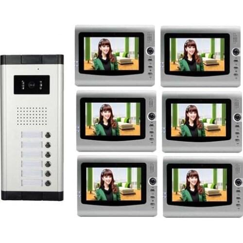 Promotion ! 7"Video door phone / intercom system for 6-apartments , HD night vision camera with 6 buttons for 6-apartments