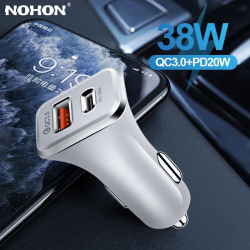 Nohon 2PCS 38W PD Car Charger For iPhone 12 QC3.0 Quick Charge USB C Travel Fast Charger ForHuawei Xiaomi Phone Chargers