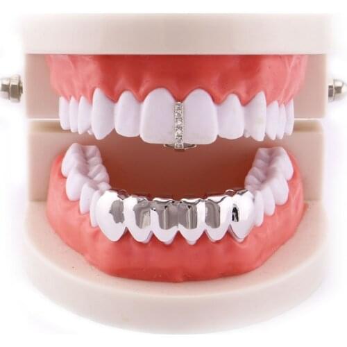 1 Pc Gold Silver Color Grillz Tooth Cap Crystal Stick Shape Top Teeth Case Rock Hip Hop Teeth Cover Grills Braces Teeth Decor