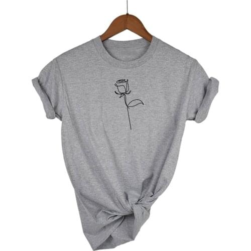 Simple Rose Line Art Printing summer Women Short Sleeve Leisure Top Tee Casual Ladies Female T Shirts Plus Size Woman Clothing